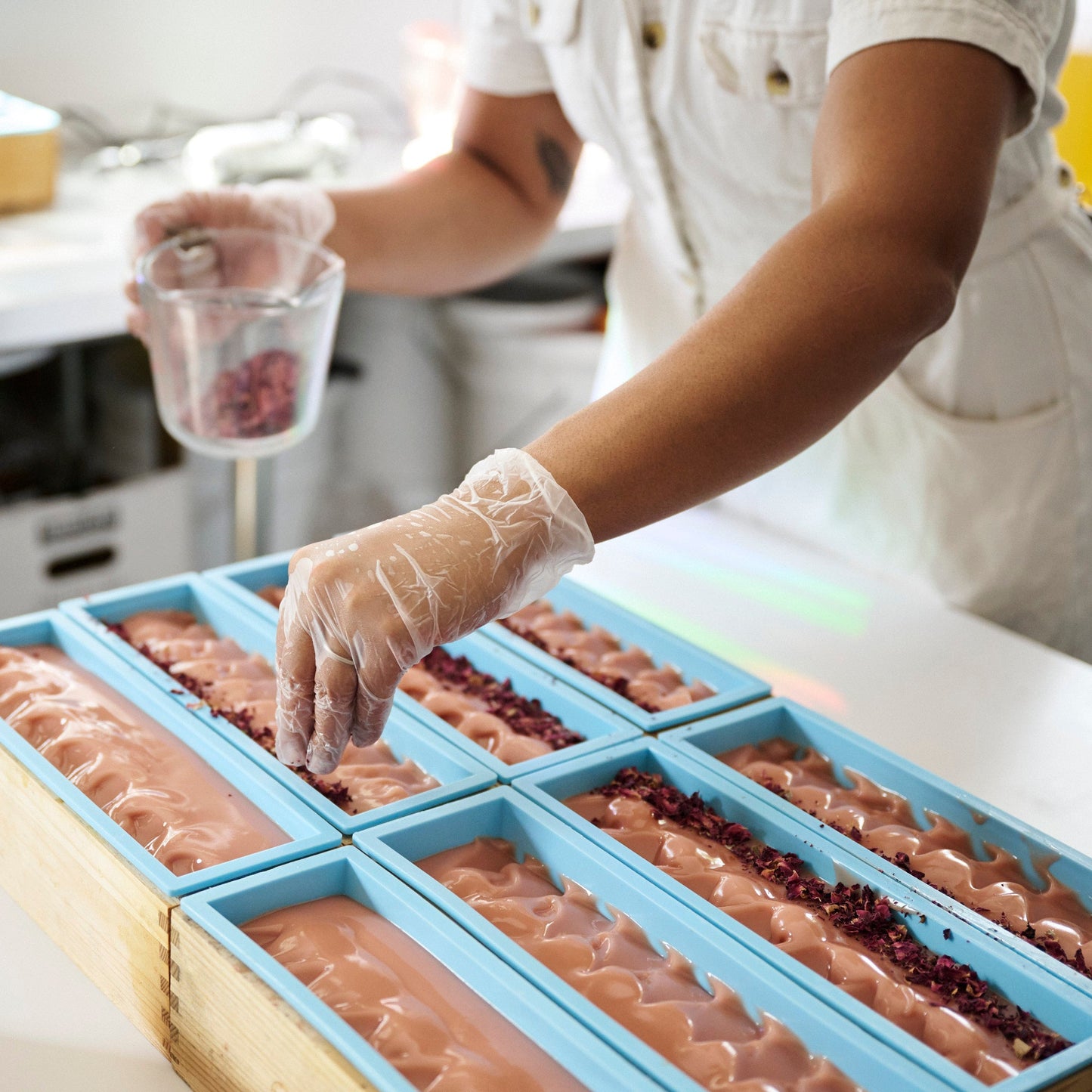 Emlyn texturing soap with rose petals