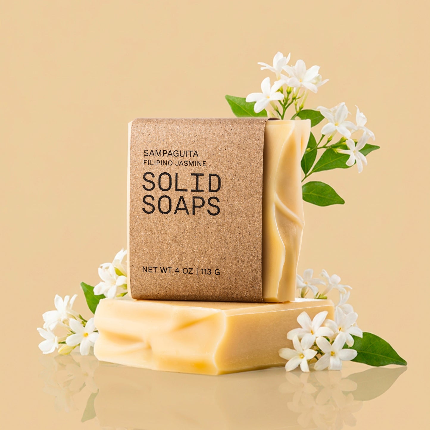 SolidSoaps Jasmine soaps with jasmine flowers in background